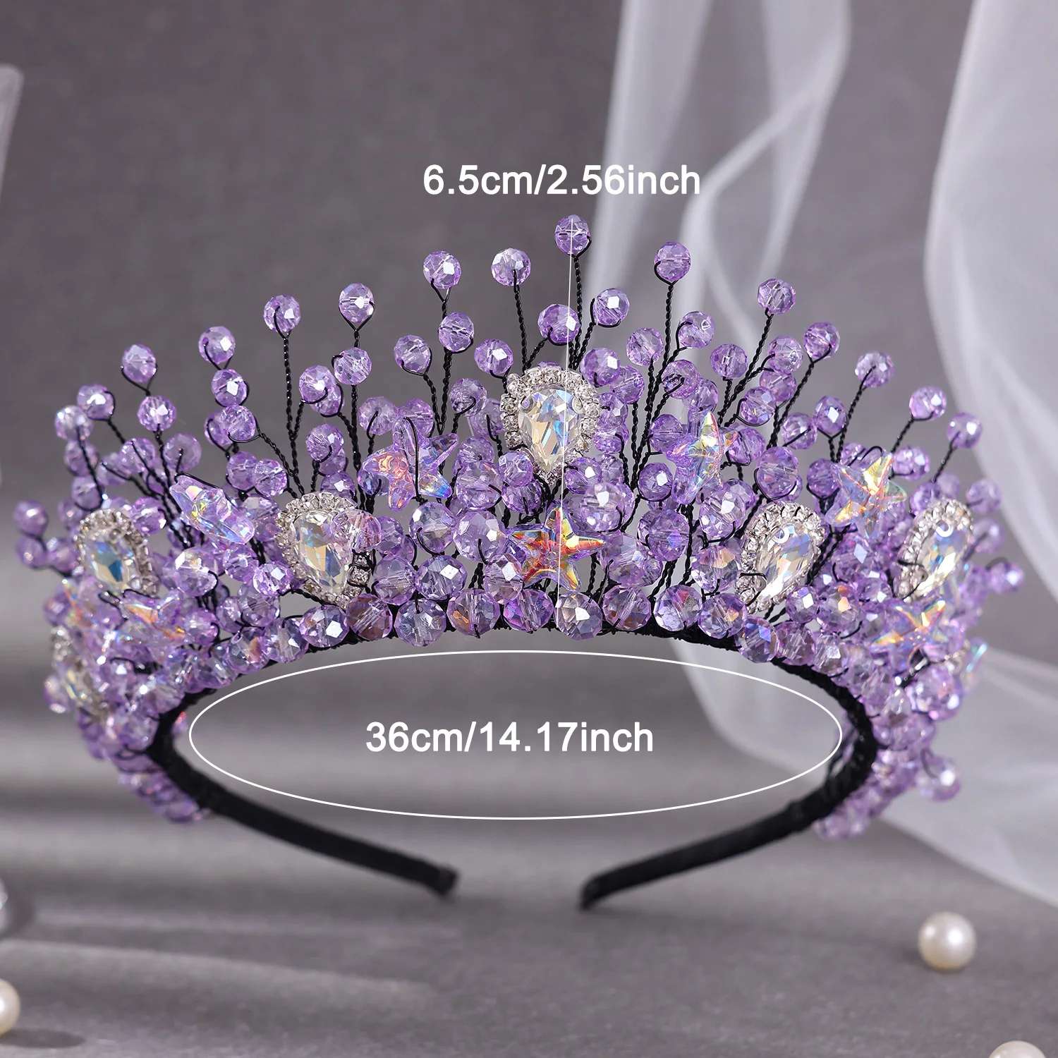 Luxury Purple Crystal Rhinestone Hairbands Colorful Stars Headbands For Women Bride Wedding Hair Accessories Pageant image 4