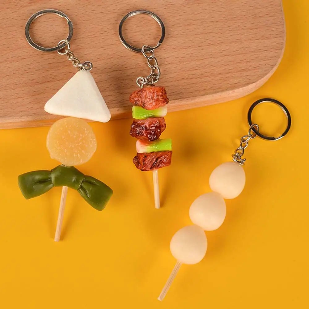 1Pc Mini Simulation BBQ Food Keychain Resin Oden Corn Squid Key Chain Restaurant Client Gift Chef Cook Keyring Jewelry