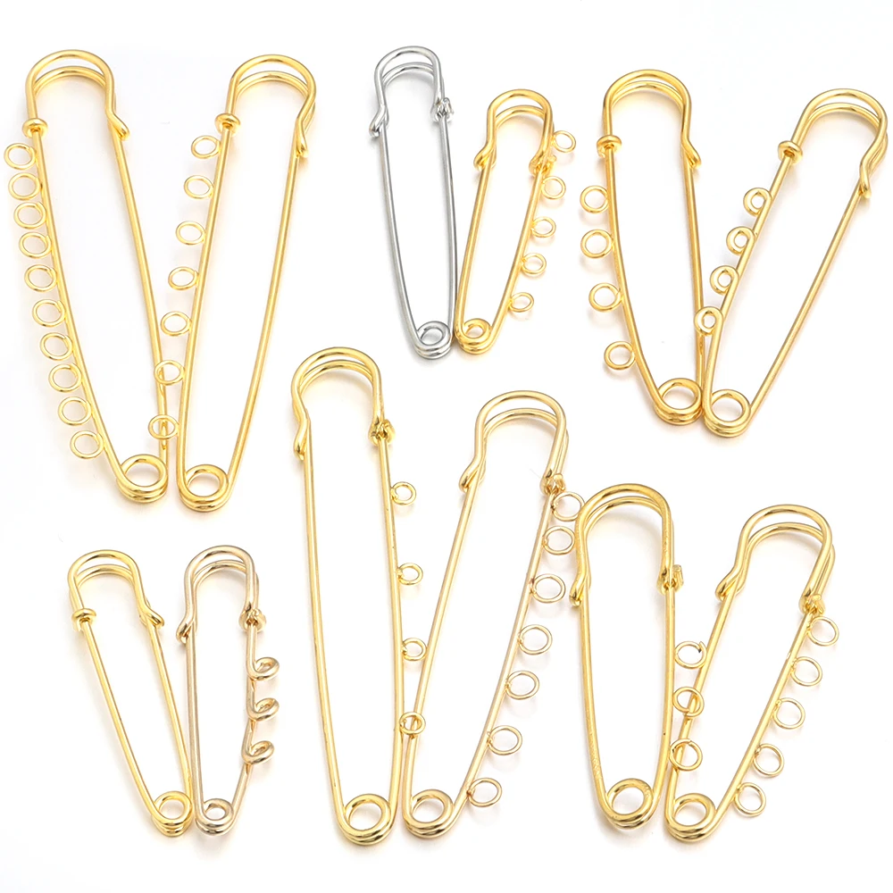 

Gold Safety Pins Brooch Blank Base Brooch Pins Jewelry Pin Multi Holes Connectors For Jewelry Making Supplies DIY Accessories