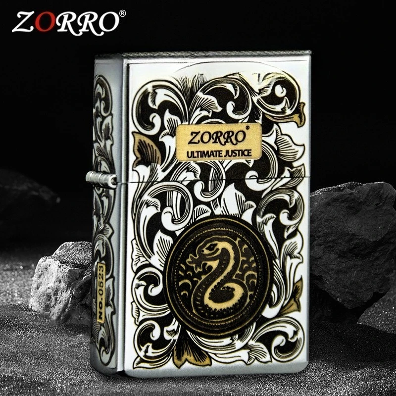 ZORRO натуральная изысканная резьба хромированная танкао змея керосиен креативная зажигалка мужская коллекция подарков