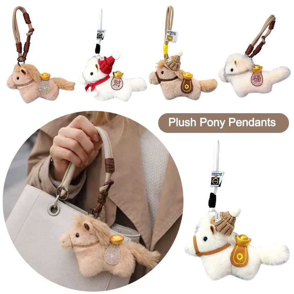 

Good Lucky Horse Year Pony Pendants Soft Keychain Rhinestones New Year Horse Charm Pendant Backpack Accessory