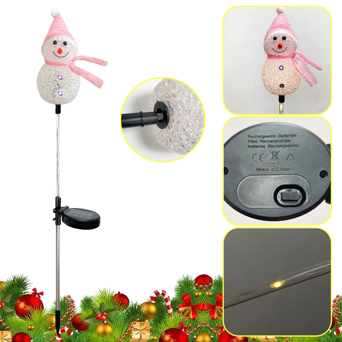 1 قطعة تعمل بالطاقة الشمسية عيد الميلاد ثلج أضواء الحديقة في الهواء الطلق حديقة حصة ضوء لمسار فناء عطلة عيد الميلاد الديكور دافئ/أبيض