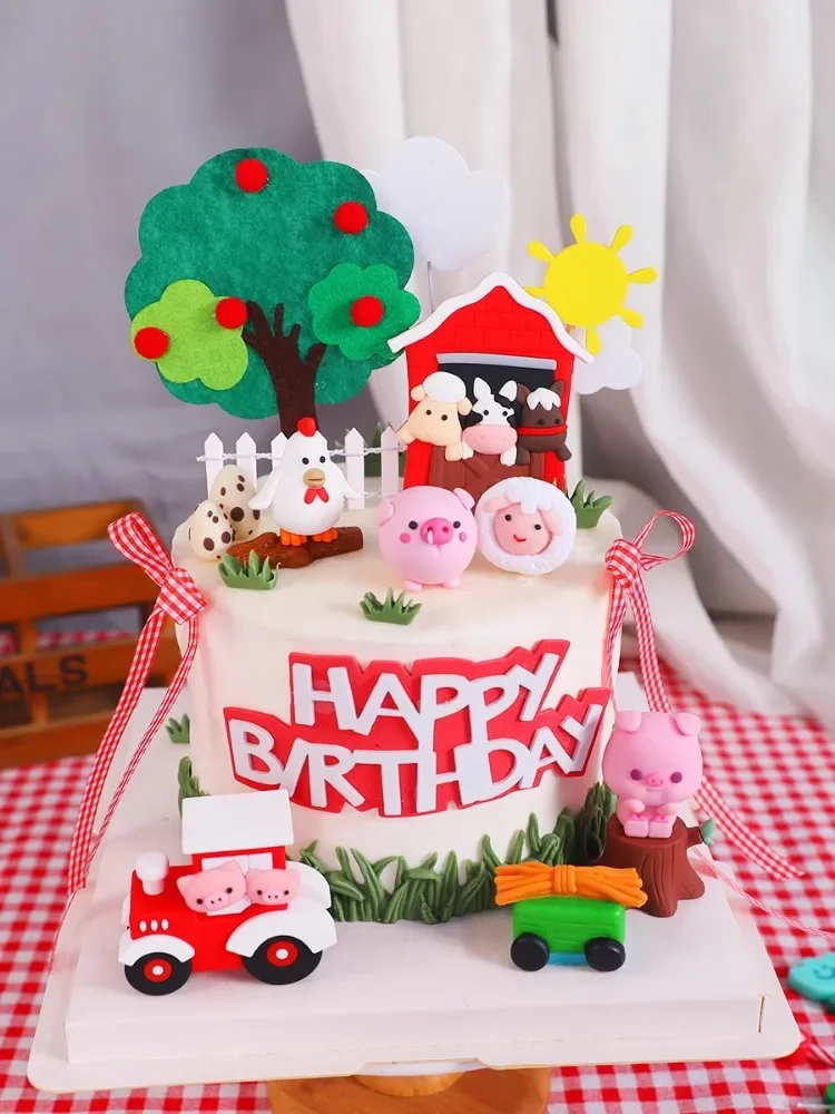 Animal Theme Happy Birthday Cake Topper Chick Sheep Cattle Horses Farm for Kids Birthday Party Decoration Baby Shower Supplies