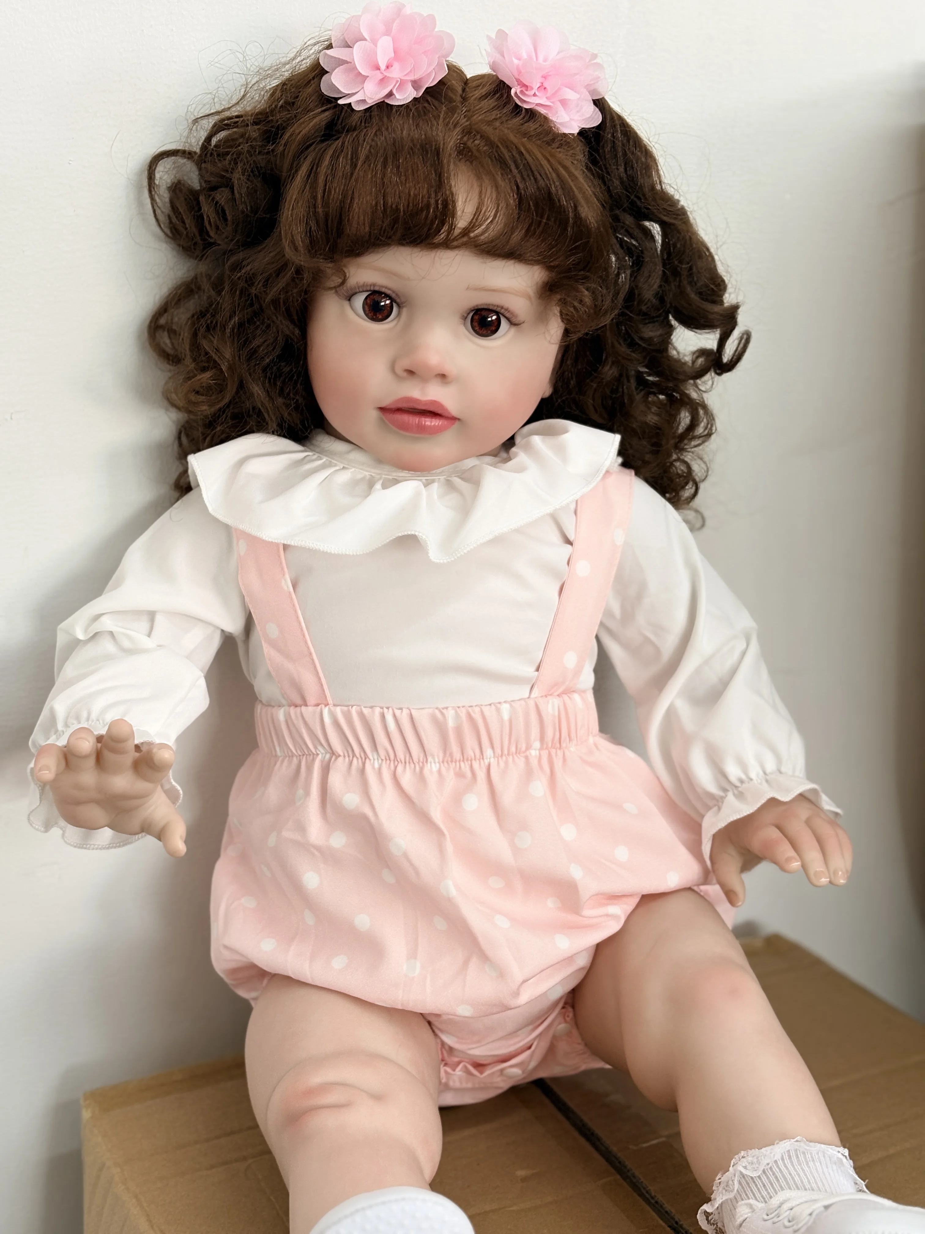 26Inch Realistic Huge Size Baby  Reborn Pippa Soft Touch with Hand Painted 3D Skin Visible Veins Implantation Hair Holiday Gifts