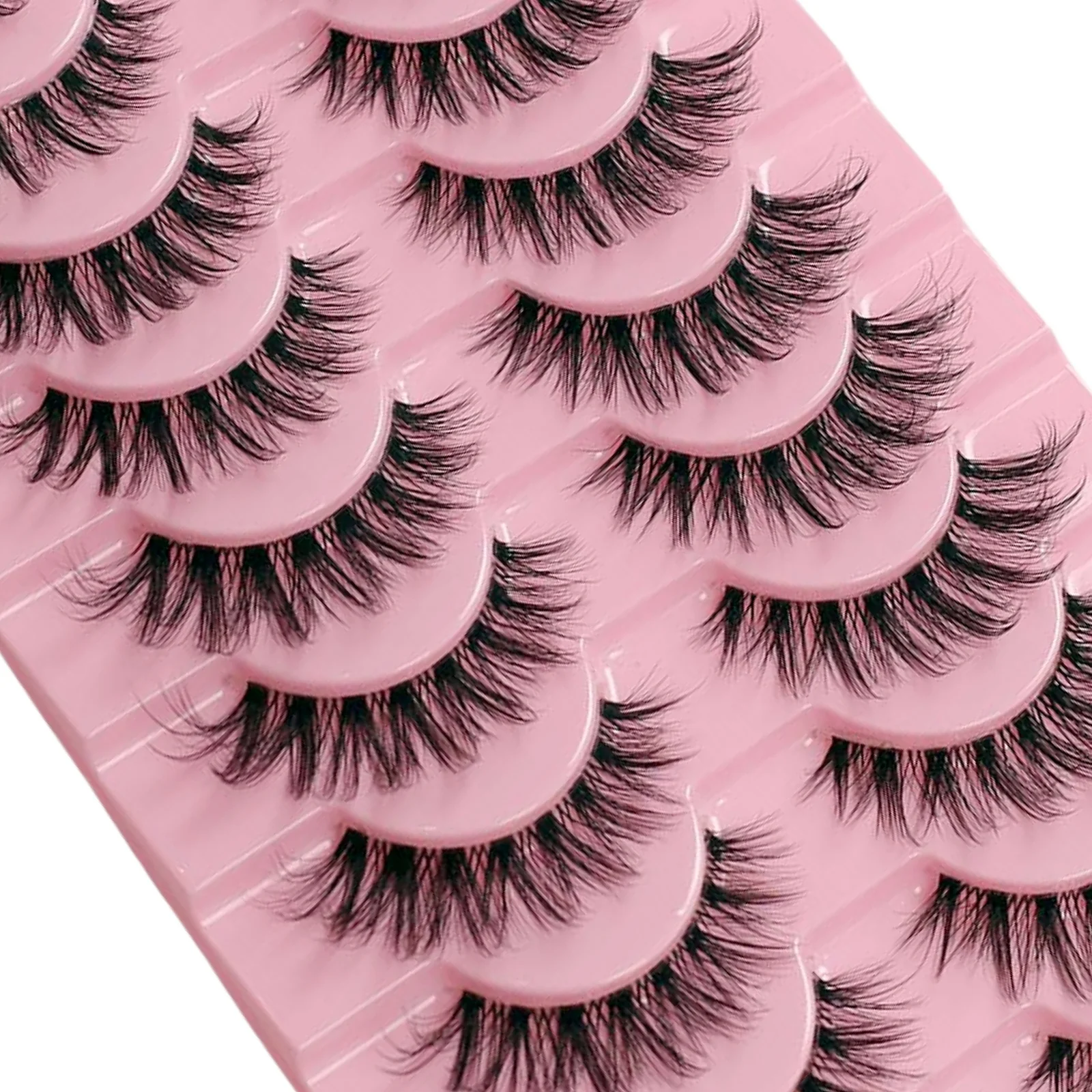 10 Paar künstliche Wimpern im europäischen und amerikanischen Stil, einteiliges würziges Mädchen, dicke dreidimensionale gekräuselte transparente Stiele