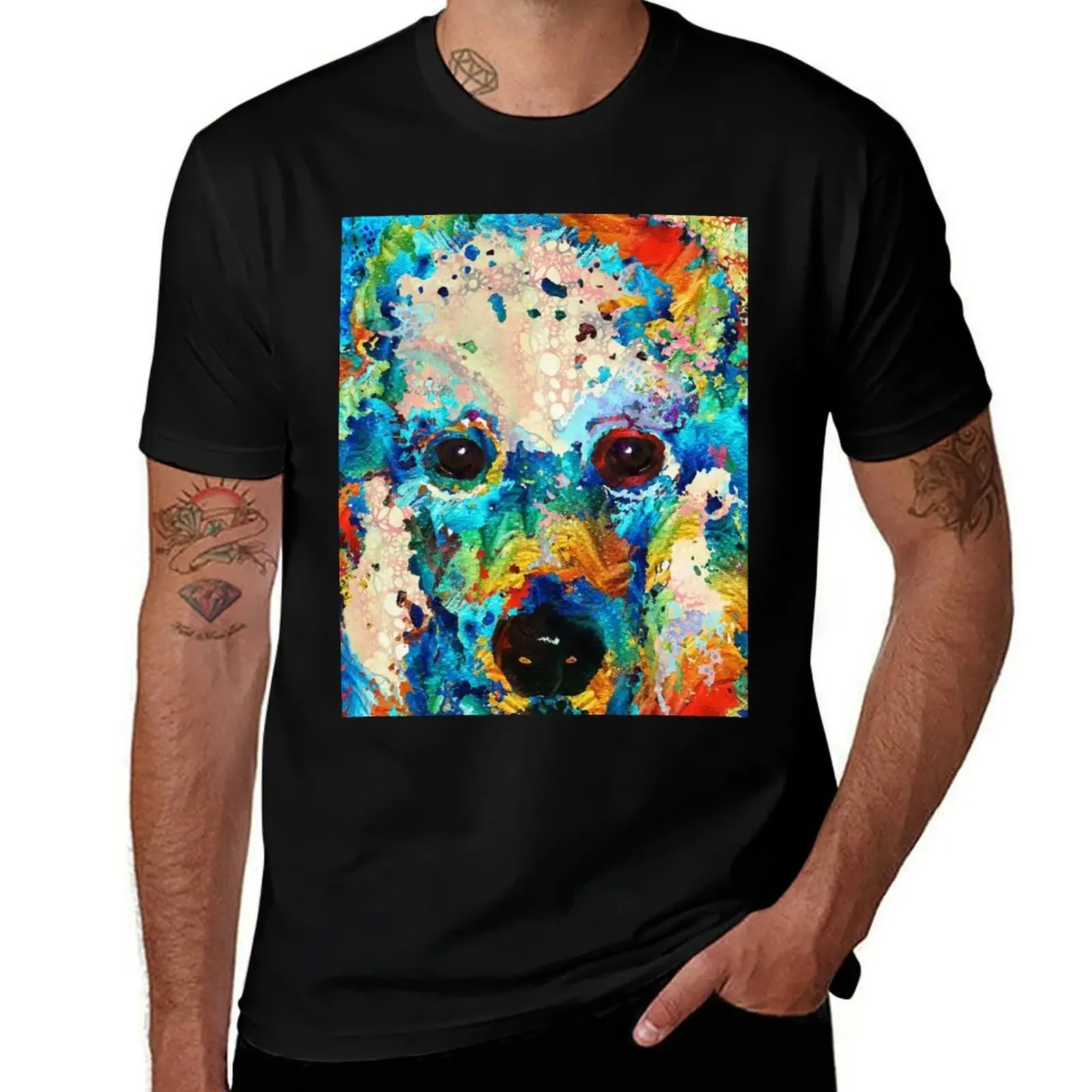 Rainbow Color Poodle Dog Art by Sharon Cummings T-Shirt anime t shirts funny meme t-shirts quick drying mens t shirt graphic