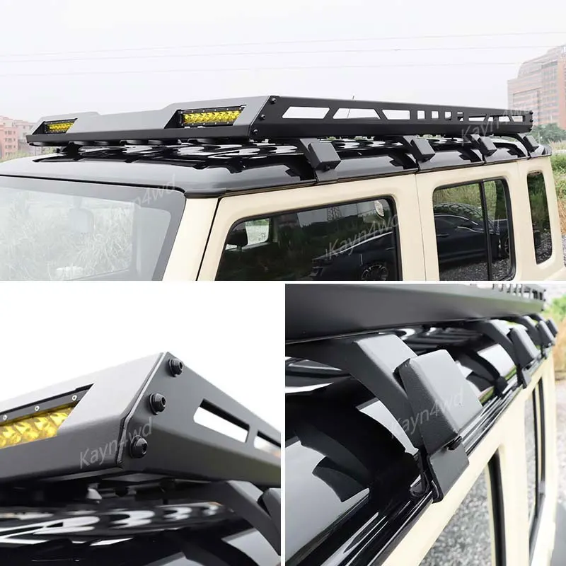 الطرق الوعرة 4x4 الملحقات الخارجية الألومنيوم حامل سقفي صندوق رف أمتعة مع أضواء LED ل 2023 + سوزوكي جيمي 5 باب JB74 JC74