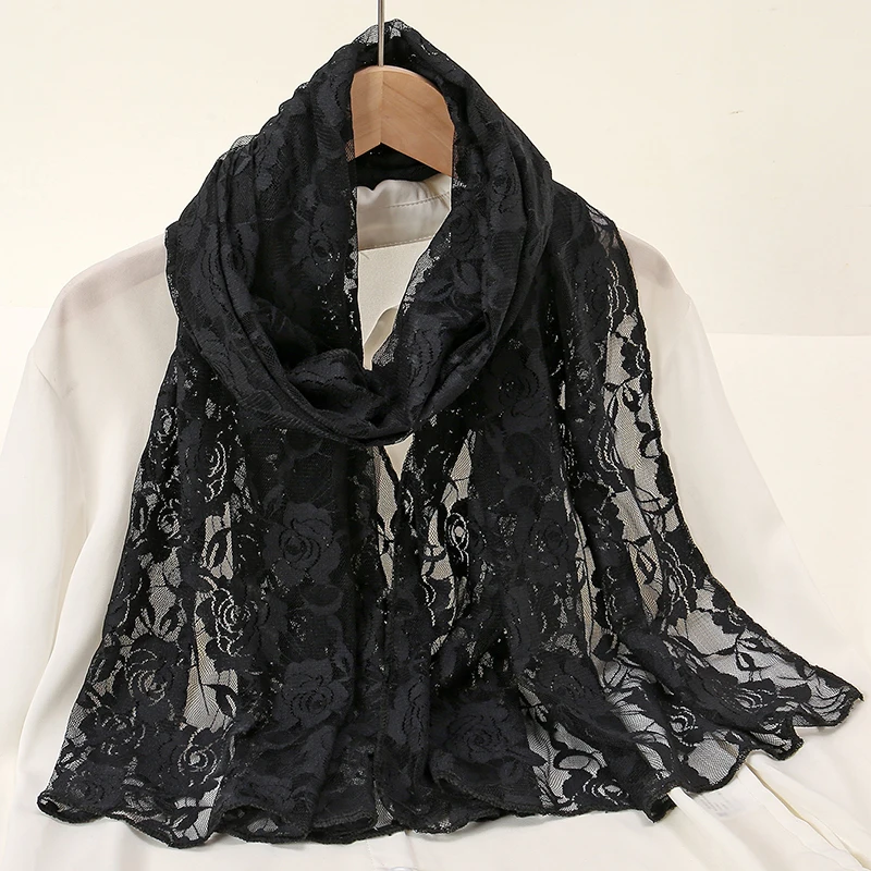 女性のためのレースのバラのスカーフ,イスラム教徒のヒジャーブ - Summer Clothing Hijab のレビューと価格
