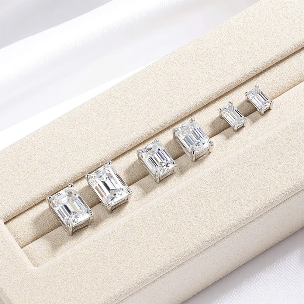 TEMGF 1 زوج مويسانيتي مسمار 0.5/1/2CT الزمرد قص S925 فضة أقراط للنساء الكلاسيكية الفاخرة غرامة مجوهرات هدايا
