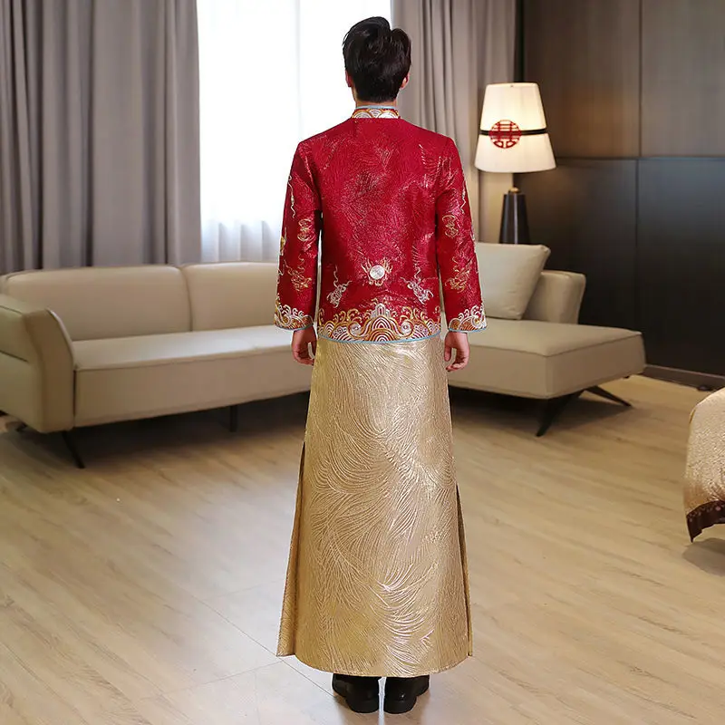 Yourqipao Men's Xiuhe Clothing 2022 Chinese Hanfu Wedding Groom's Clothing Tang Suit Clothes Men's Dragon and Phoenix Gown Coat