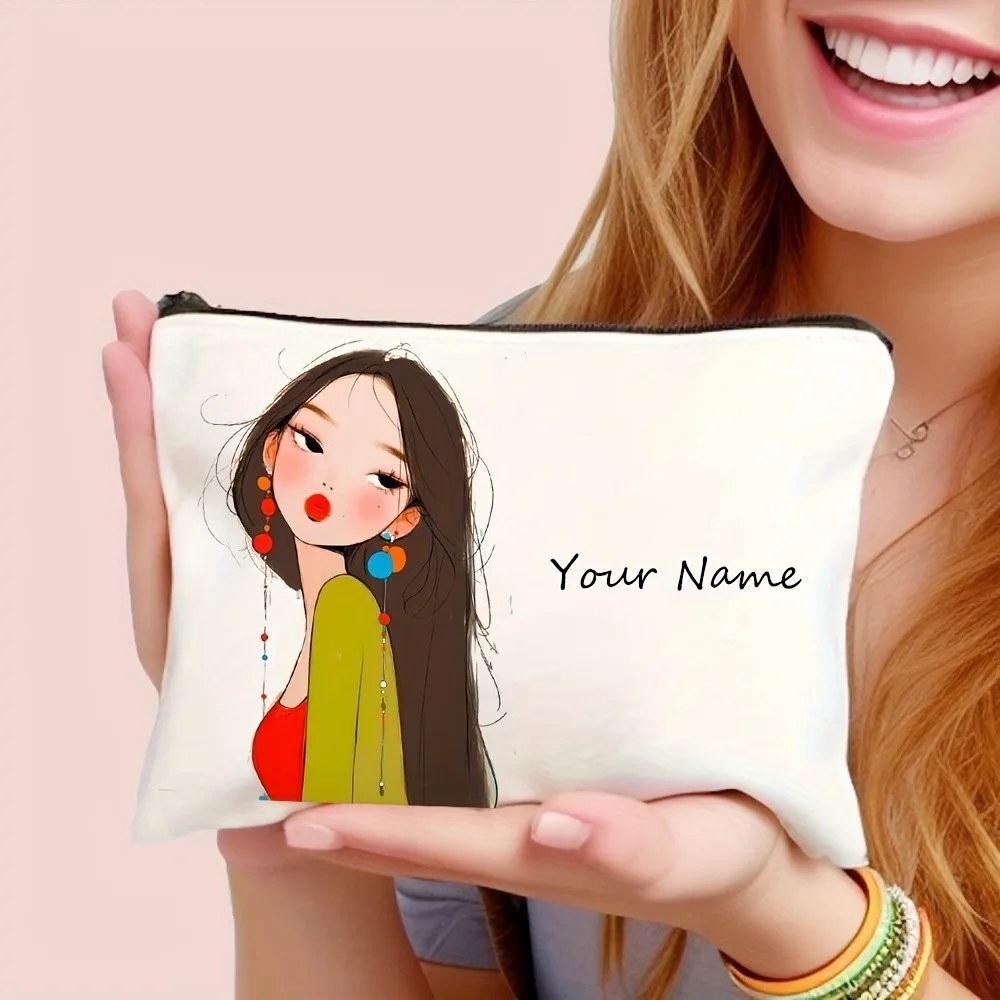 Benutzerdefinierte Name Cartoon Mode Mädchen Muster Make-up Tasche Handtasche große Kapazität Kulturbeutel Federmäppchen schickes Geschenk Kosmetiktasche – Detail 8
