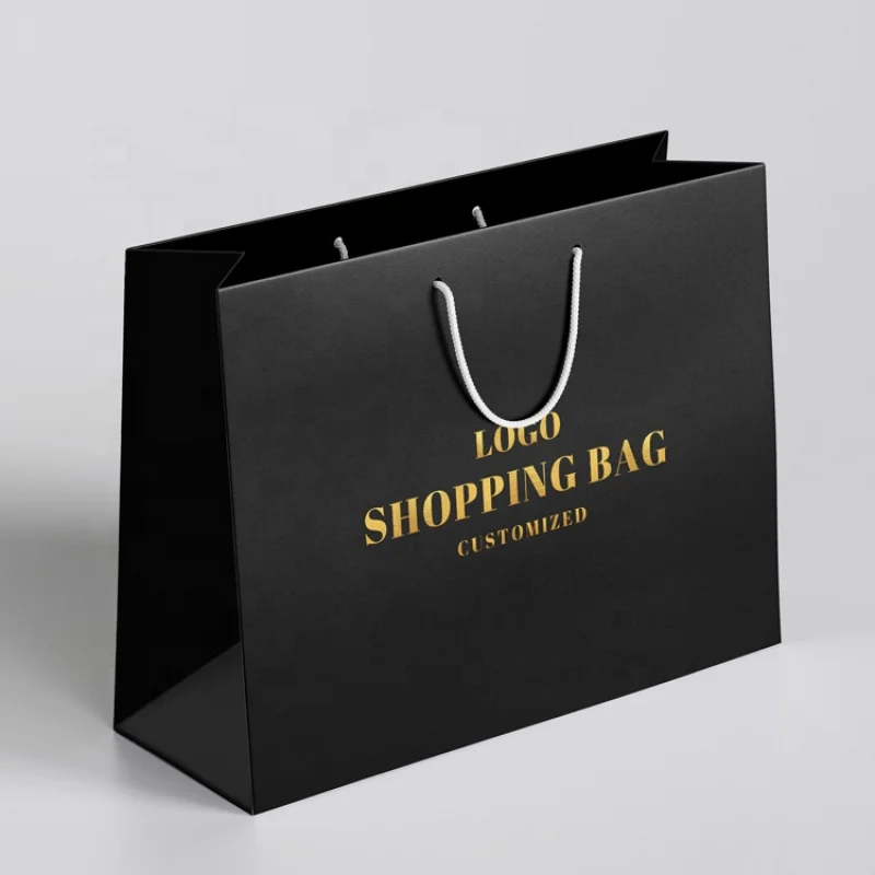 

100pcs size 40x30x10cm Wholesale Custom Printed logo Luxury Black paper Bag Shopping Gift Bags With Your Own