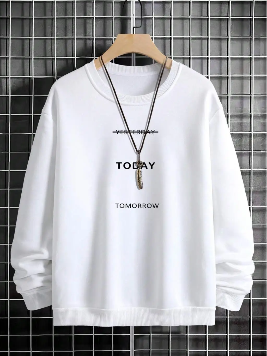 Autumn Winter Men Sweatshirt Letter Today Tomorrow Printing Hoodie Street Trend Pullovers Crewneck Loose Comfortable Clothing