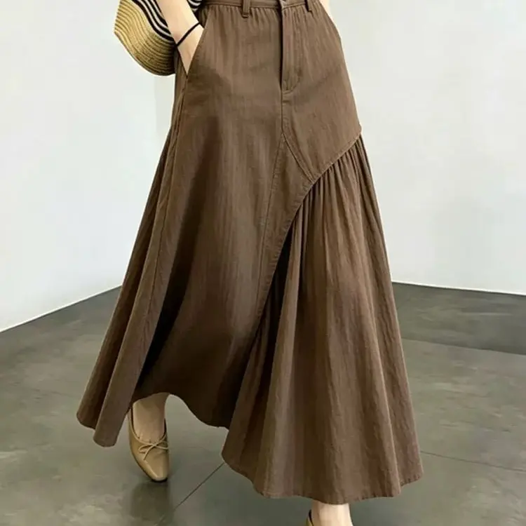 High Waist A-Line  Skirt Women's Summer Design Slimming Vertical Stripes Asymmetrical Skirts Elegant Ladies Skirts