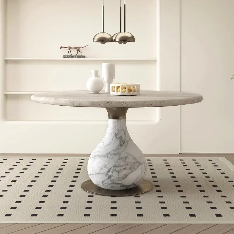 

Medieval, marble, round, dining table, light luxury, high-end, household, light luxury
