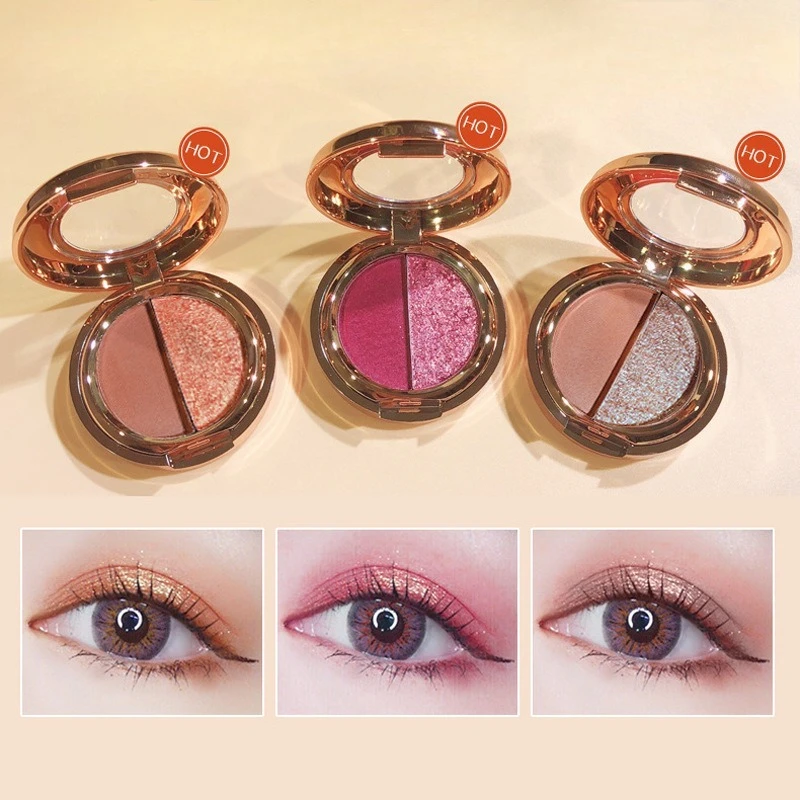 2-kleuren oogschaduw glitter parelmoer pompoen kleur mat glitter poeder aardekleur oogschaduw palet dames make-up schoonheid