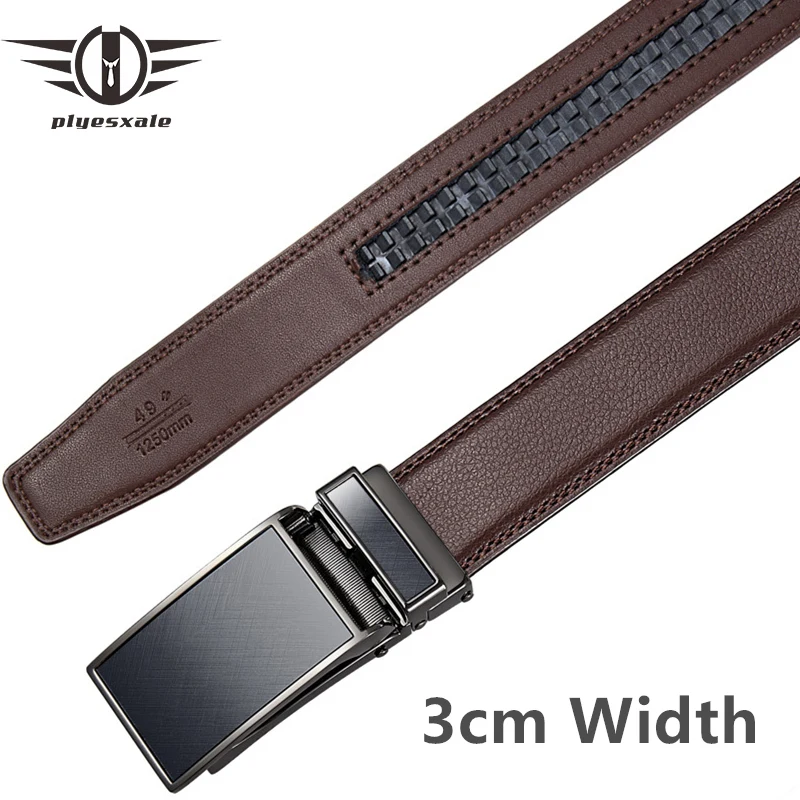 

Plyesxale 3cm Width Cowskin Genuine Leather Belt Men Black Coffee Designer Mens Belts Automatic Buckle Formal Waist Belt B1510