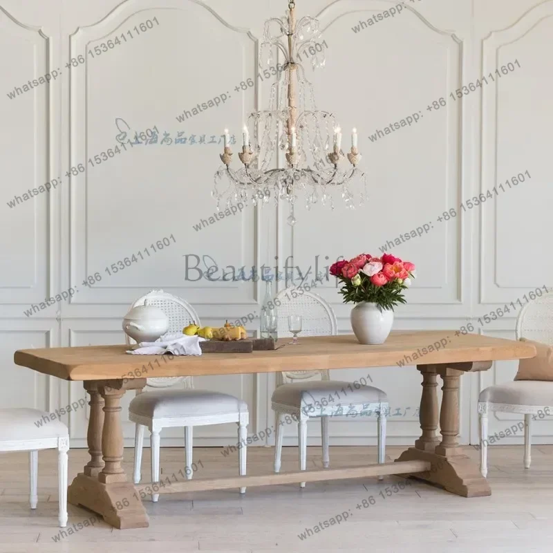 American country solid wood retro dining table French oak rectangular dining table and chairs combination4567
