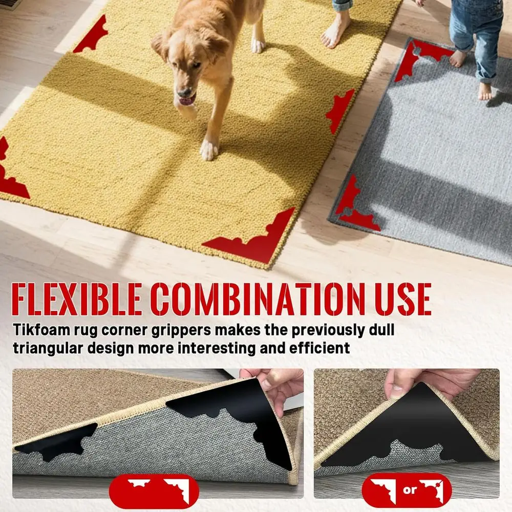 Non Slip Grippers, Reusable Rug Tape, No Damaging to Floor, Carpet Stickers or Hardwood Land Tiles, Strong Hold Carpet Gripper f view 3