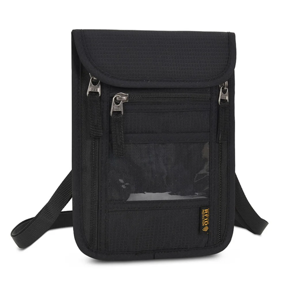 Multi-functional nylon fabric portable travel FRID card case, neck-hanging document passport storage bag, passport wallet