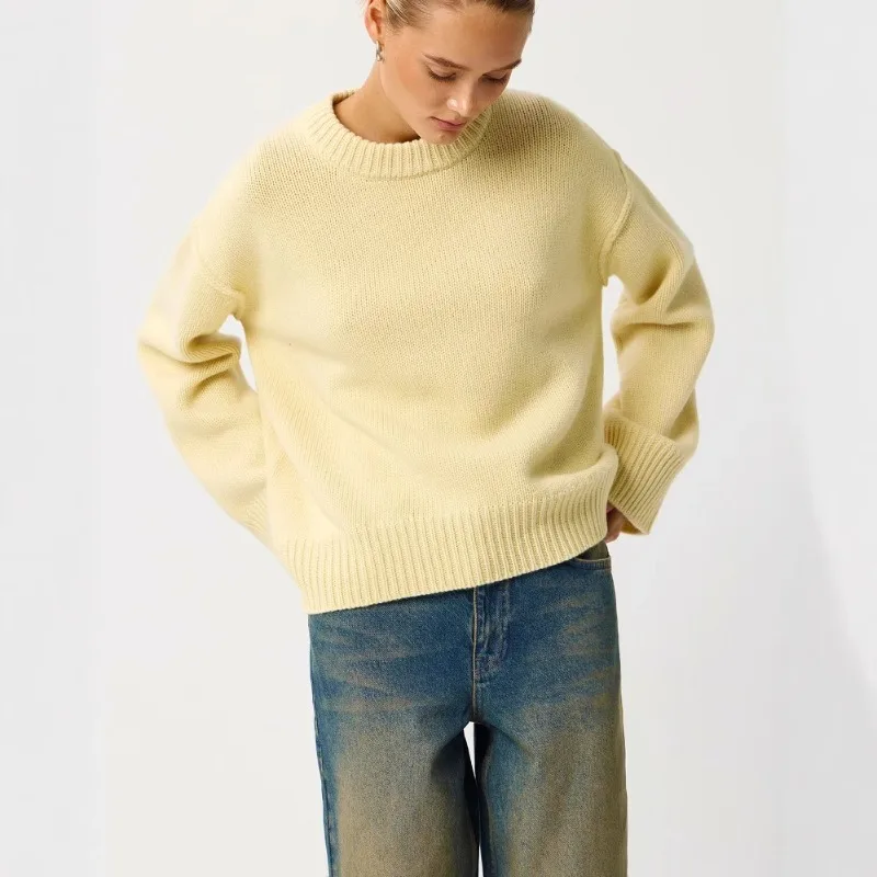 

2025 Women Autumn Winter Crew Neck Sweater Loose Fit Soft Knit Pullover Casual Solid color comfort Long Sleeve Warm Fashion Top