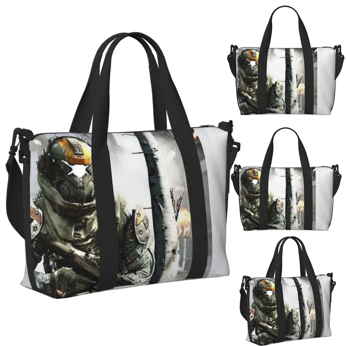 

Custom Titanfall 2 Helmet Beach Travel Bag Large Capacity Tote Bags for Gym Yoga Women Shopping Duffle Shoulder Bag