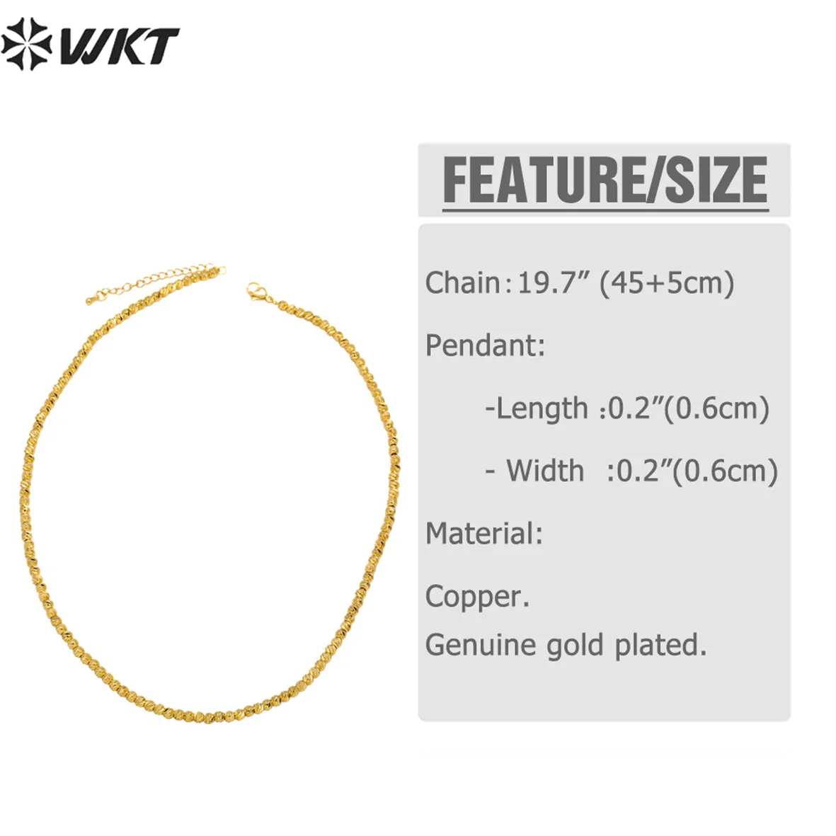 WT-BFN045 WKT 2022 High Quality Yellow Brass Chain Necklace With Gold Plated Resist Tarnishable For Party Jewelry Gift