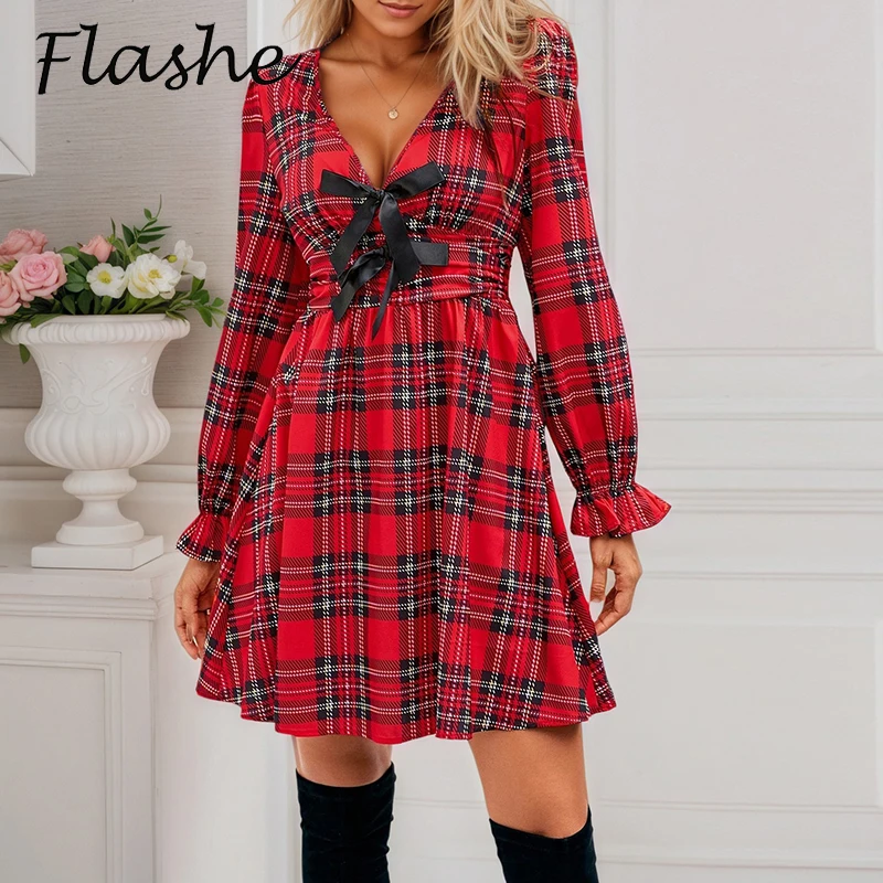 plaid christmas dress womens Portland Plaid Red Women's Dress