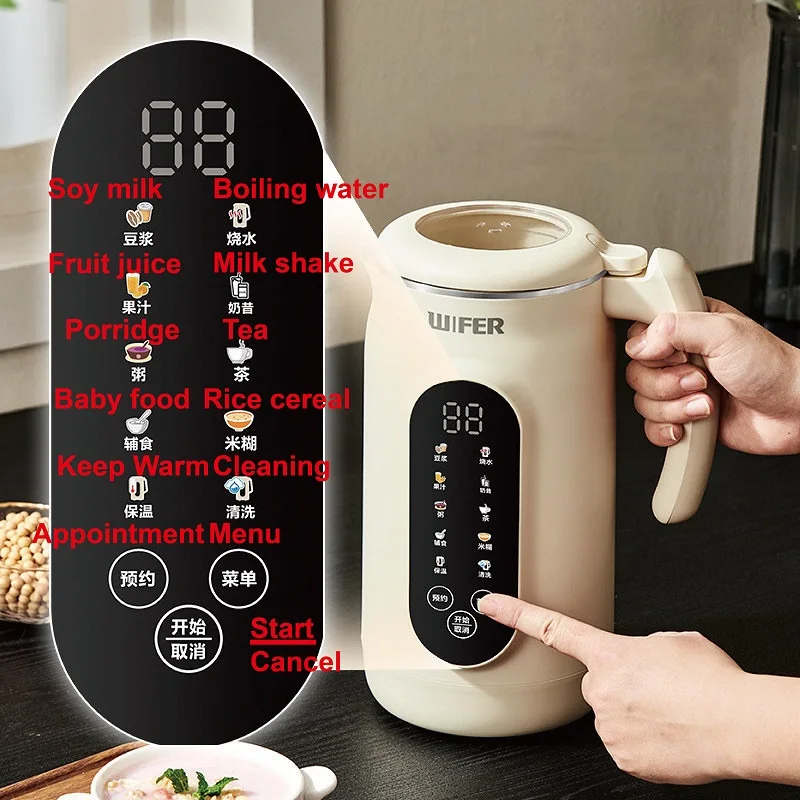 1.8L صانع حليب الصويا عصارة كهربائية 12h موعد آلة لصق الأرز التدفئة السريعة الغذاء جدار الكسارة التلقائي الدفء
