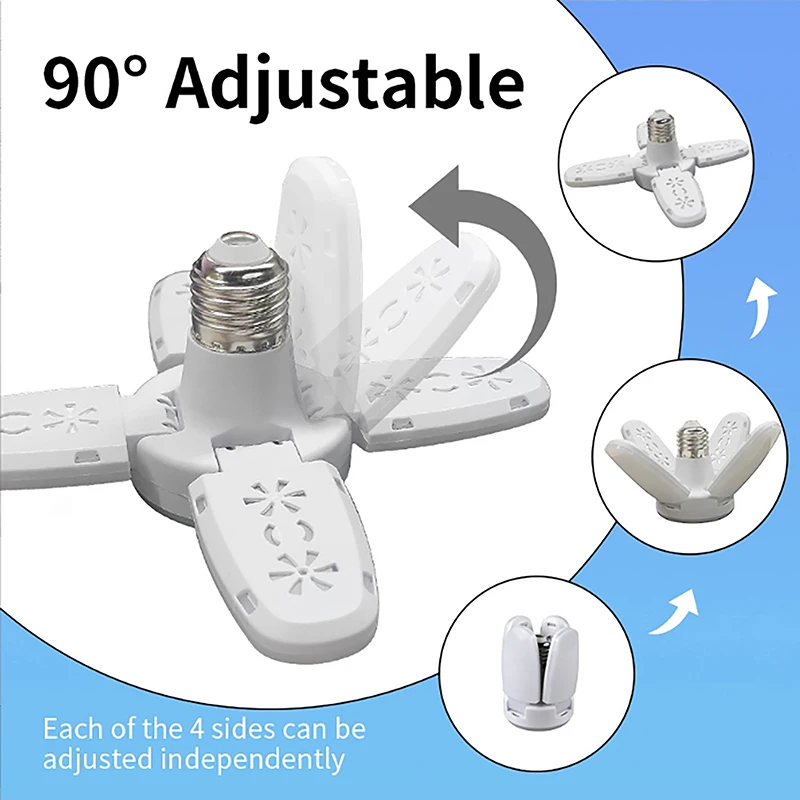 พัดลมรูปร่างหลอดไฟ LED โคมไฟหลอดไฟพับได้สําหรับห้องนั่งเล่นโกดังโรงรถโคมไฟเพดาน