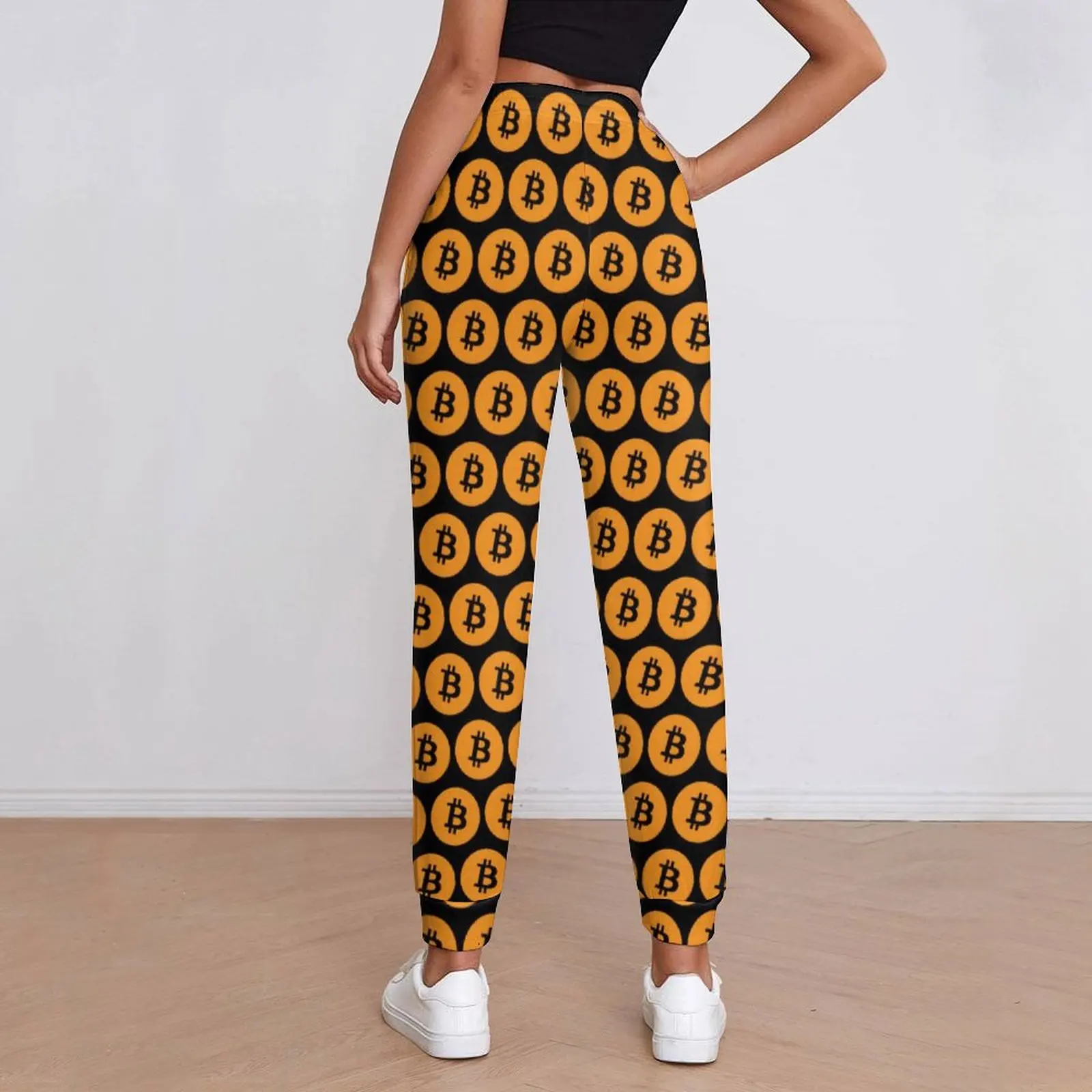 Coole schwarze Bitcoin-Hose, Kryptowährung, Münze, Retro-Oversize-Jogginghose, Frühlingsfrauen, bedruckte koreanische Modehose