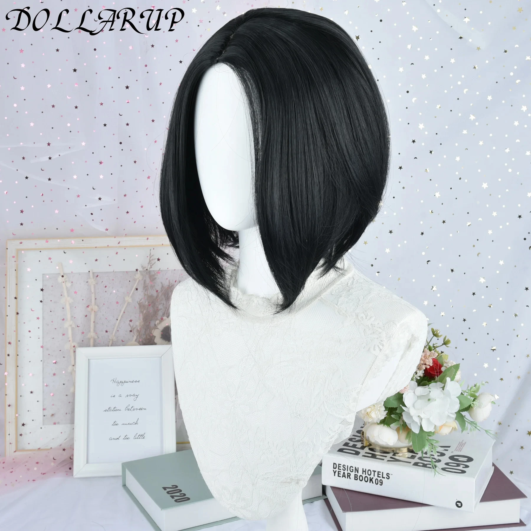 JKL بوب شعر مستعار اصطناعي أسود مع الانفجارات للنساء الأفرو قصير داكن مستقيم الباروكات تأثيري هالوين الشعر الطبيعي لوليتا مقاومة للحرارة #3