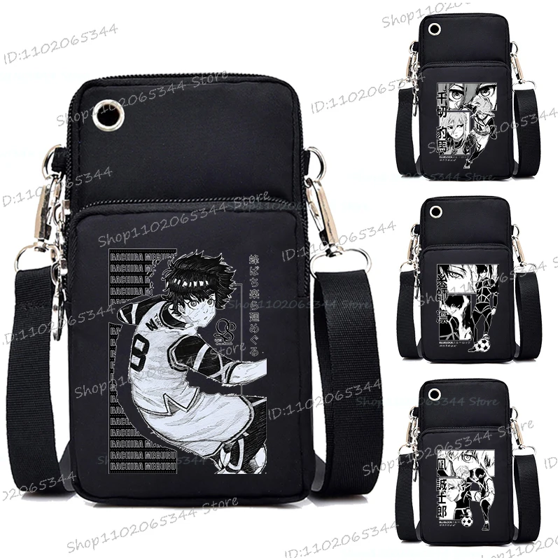 New BLUE LOCK Mobile Phone Bag Women Anime Messenger Bag Hanging Neck Purse Vertical Handbag Funny BLUE LOCK Mini Crossbody Bag