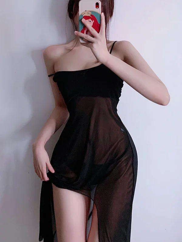 Lingerie New Fashion Passion Solid Hollow Women\'s Sexy Strap Mature Charm Elegant Gentle Dress Transparent Sexy Back Mesh 46XE