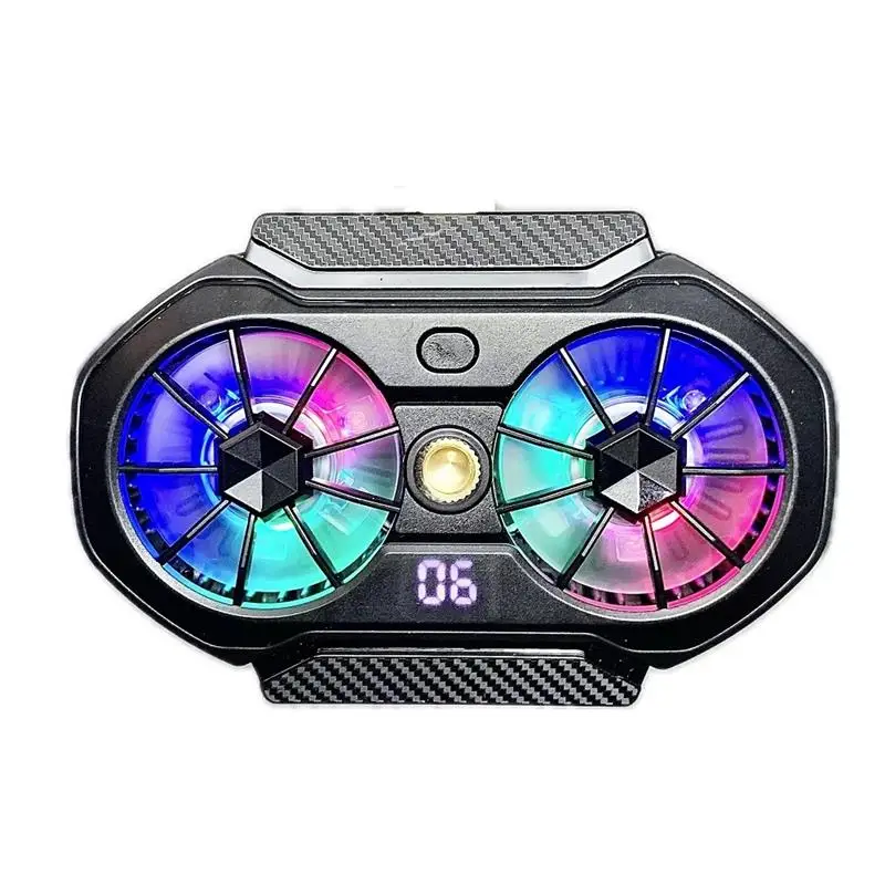 FS06 Semiconductor Cooling Mobile Phone Cooler Radiator Dual Fans Digital Display for Live Streaming with Universal Wheel