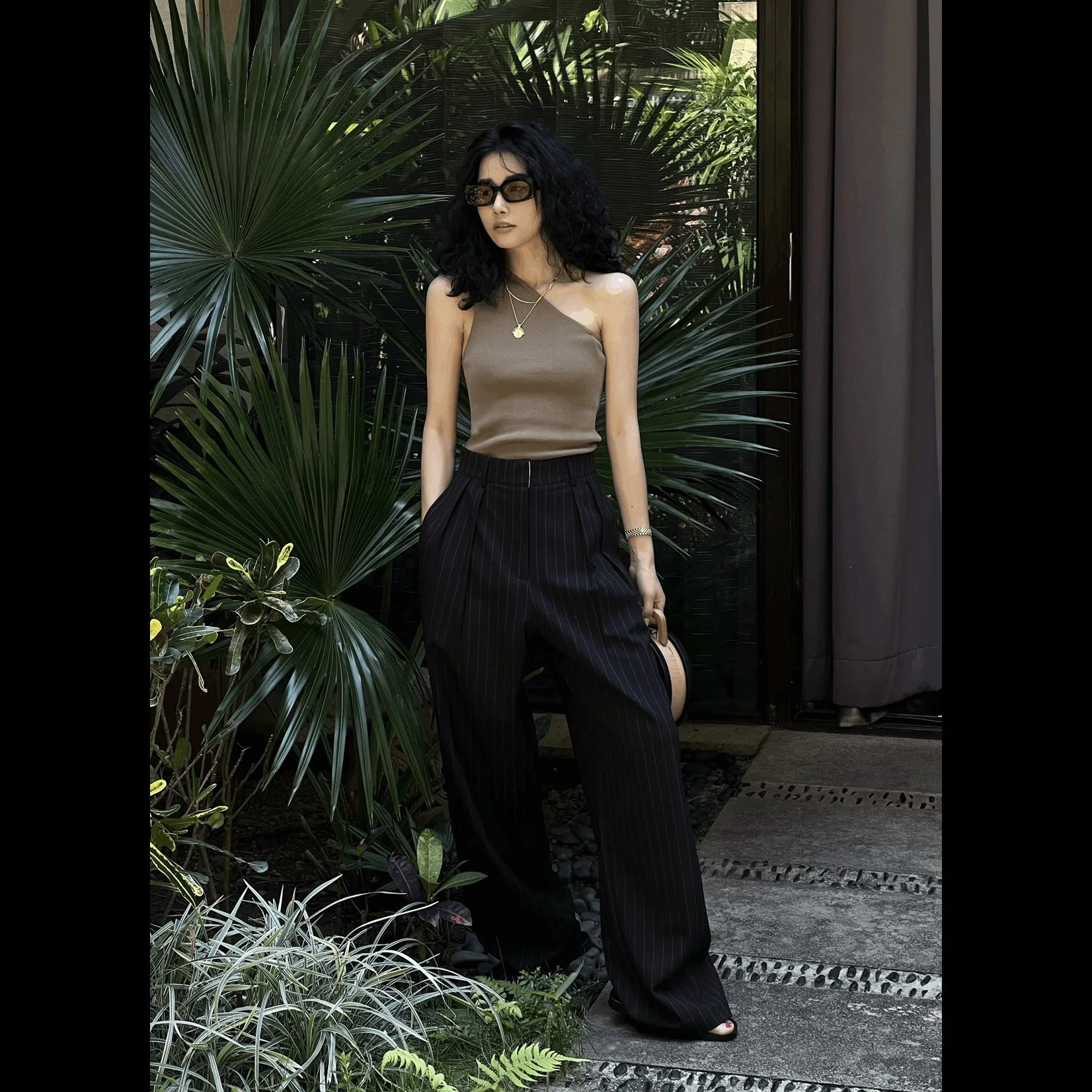 Women Suit Pants 2025 Spring Autumn New Minimalist Pants Vertical Stripe Wide Leg Sleek Business Casual Women's High Waist Pants