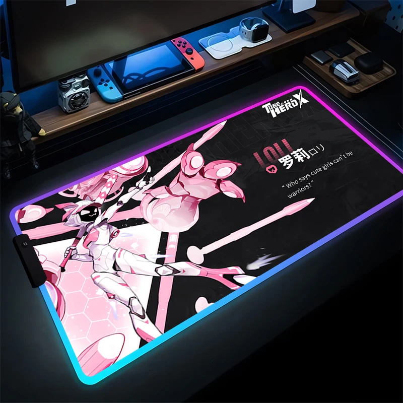 RGB Mouse Pad Gamer LED Computer Notebook PC To Be Hero X Mousepad Gaming Accessories Keyboard Pad Anime Extended Desk Mouse Mat