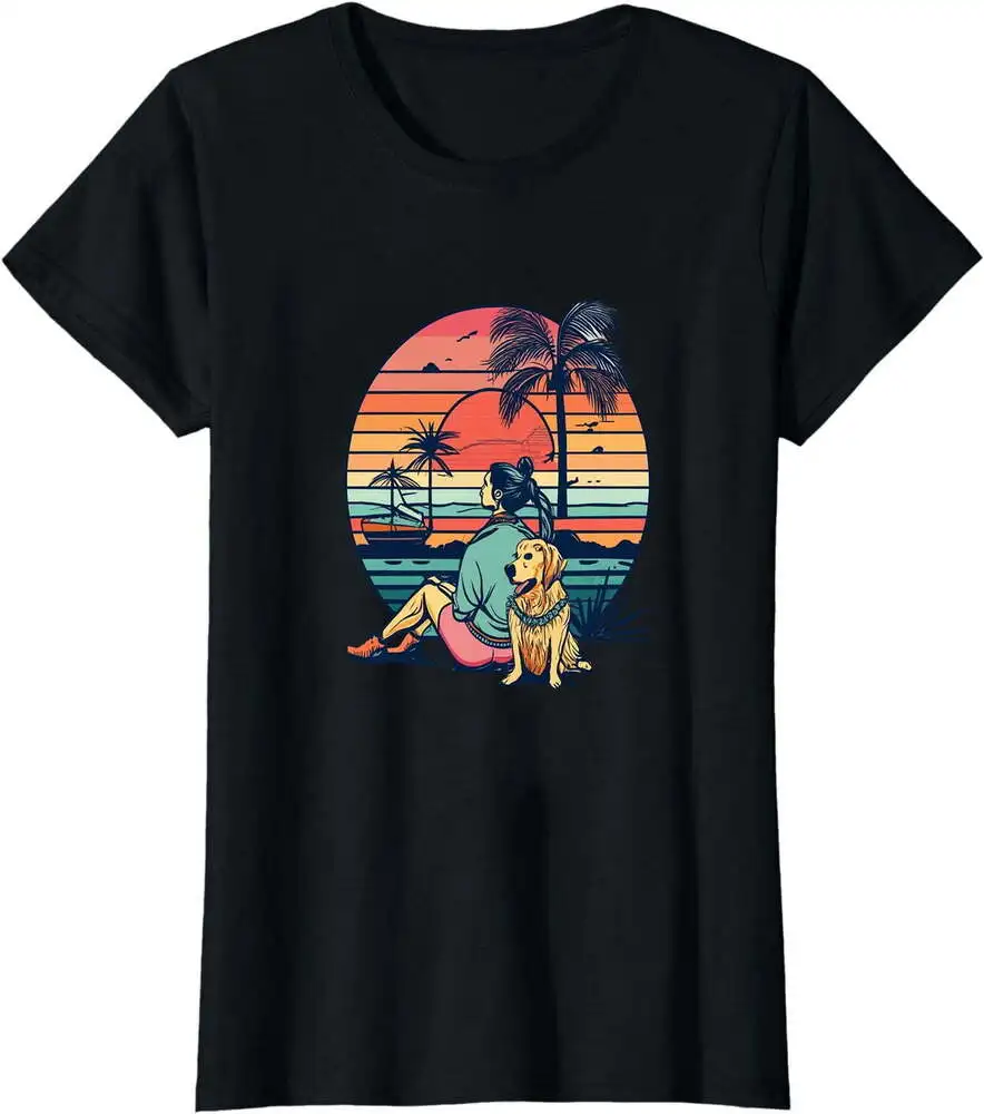 Sunny Beach Sunset Women's And Dog Summer Vacation Unisex T-shirts Cotton Luxury Brand Vintage Oversized