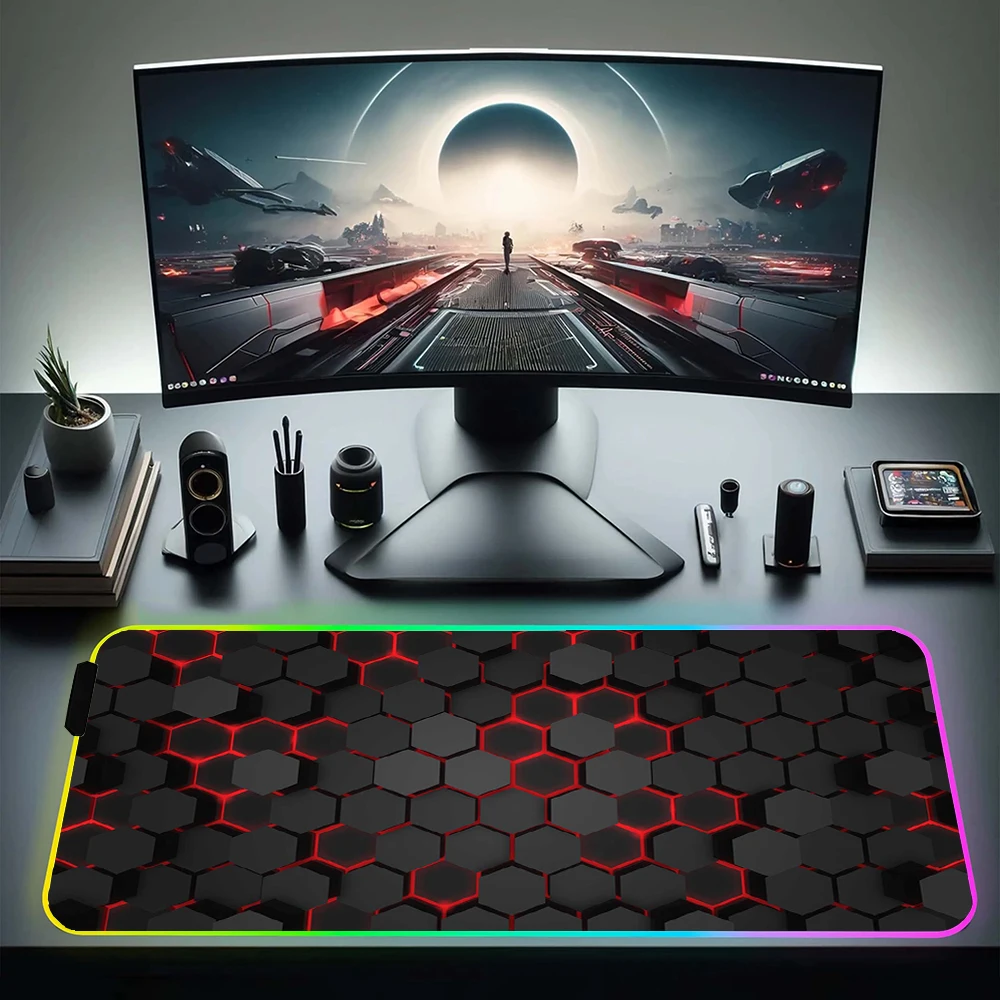 

900x400mm RGB Mouse Pad Pc Gamer Computer Accessories LED Large Gaming Mousepad With Backlit Non-Slip Geometric Mouse Mat Carpet