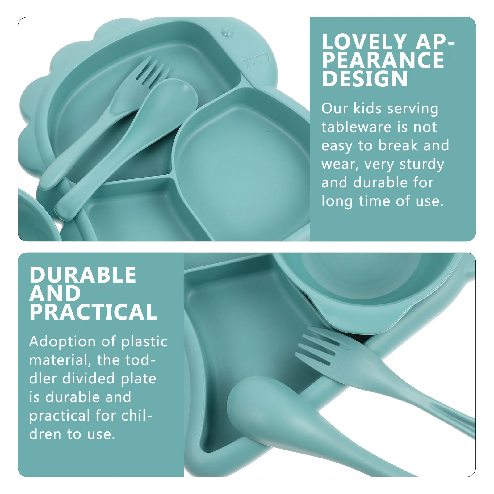 1 set Kids Cutlery Set Lake Blue Toddler Divided Plate Bowl Fork Dinosaur Theme PP Material Baby Feeding Bowls Children Dining