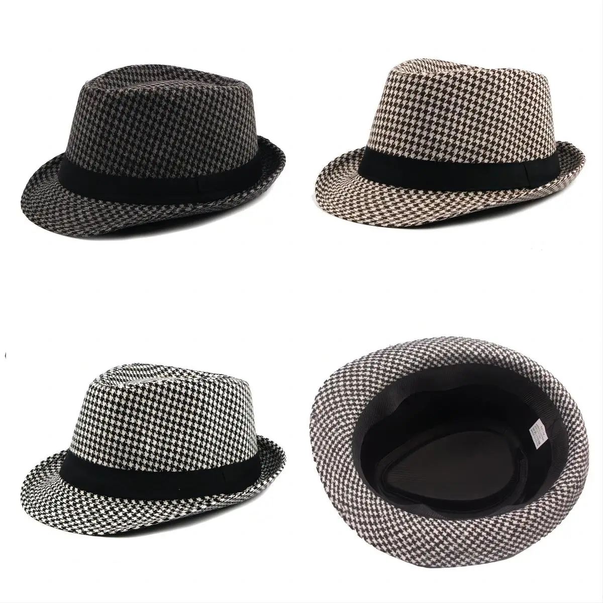 Spring Summer New Vintage Checked Top Hat Men's Middle-aged and Elderly Woolen Gentleman's Hat Jazz Hat