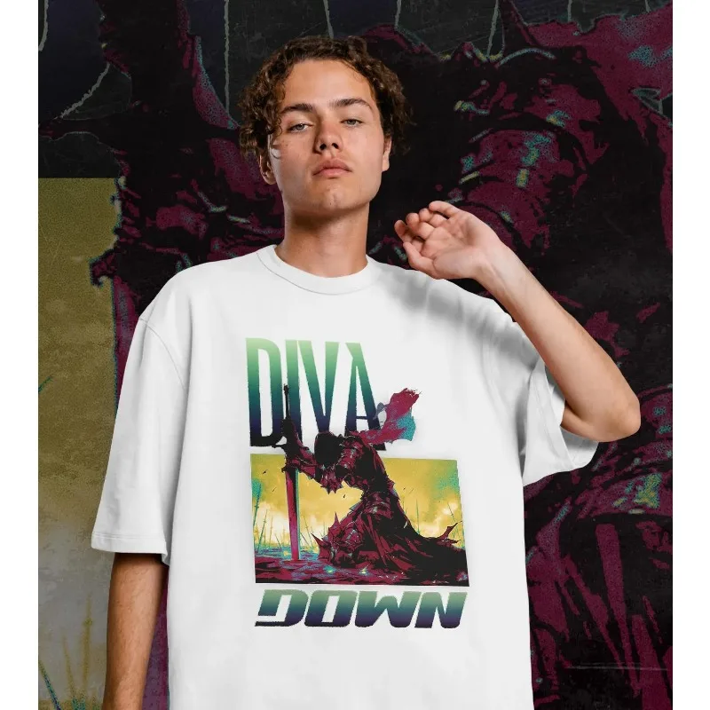 Sassy Dark Fantasy Knight, Diva Down Graphic Tee, High Drama Gaming Shirt, Dramatic Soulslike Warrior