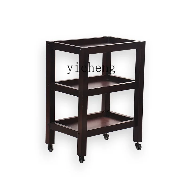 

ZC Wooden Three-Layer British Finney Storage Cart Beauty Salon Trolley and Storage Rack Movable Article Storage Shelf