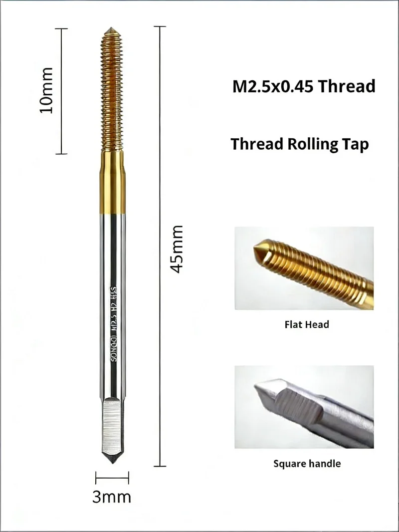 M2.5x0.45 extrusion tap, high precision extrusion tap is suitable for stainless steel and aluminum, no chips, micro pitch