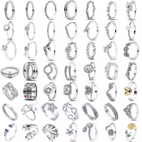 New 925 Silver Heart-Shaped,Sun moon,Wrench Shaped Ring Size 6 7 8 9 Suitable for EuropeanWomen's Exquisite High-Quality Jewelry