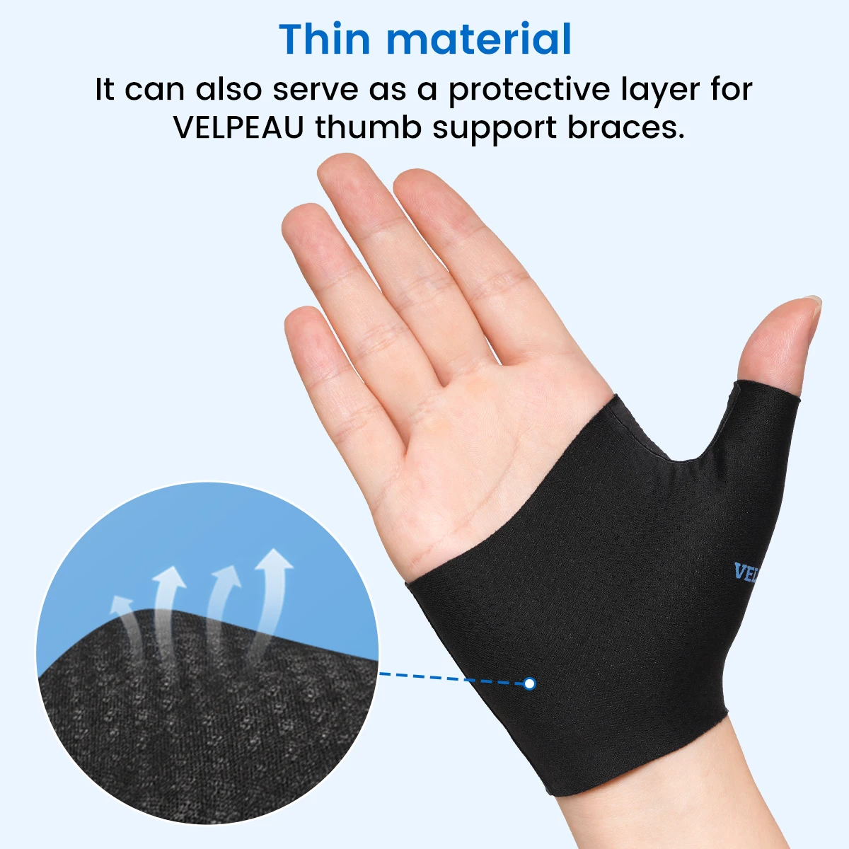 VELPEAU Daumen-Handgelenk-Stützhülle für Sport, leichte Arthritis und Sehnenentzündung, Unisex elastische Kompressionshülle 2 Stück – Detail 2