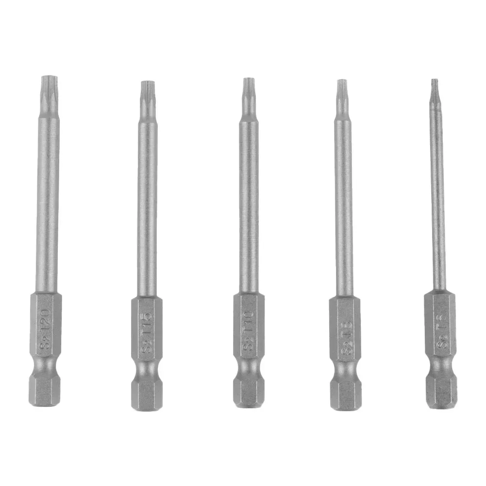 

Magnetic Torx Screwdriver Bit Air Drills Electric Drill Grey T6 T8 T15 T20 5pcs 75mm / 2.95Inch Alloy Steel