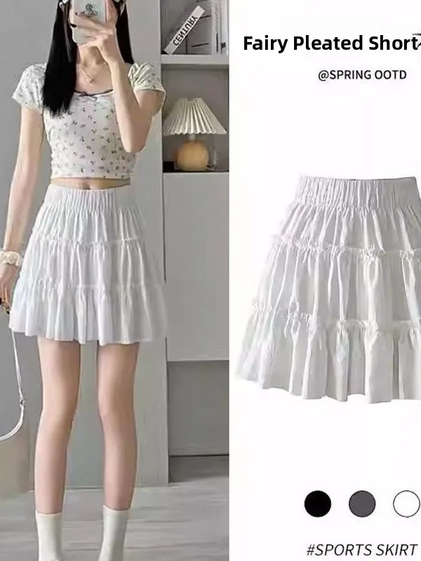 Summer 2026 High Waist Folded Versatile Commuter Skirt Women's  Skirt Princess Style No Ironing A-Line Cake Skirt