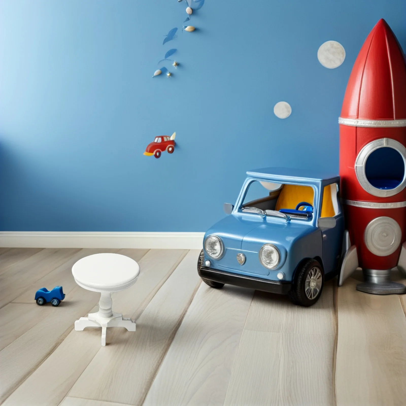 

2Pcs Miniature White Round Side Table Wooden Furniture Accessories for Dollhouse Fairy Garden Pretend Play Decoration