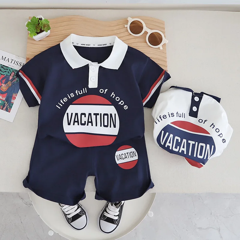 

Boys' Suit Summer New Boys' Lapel Polo Shirt + Casual Shorts Two-piece Set